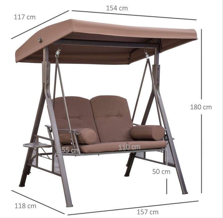 Градинска люлка Outsunny за 2 души с регулируем люк и възглавница