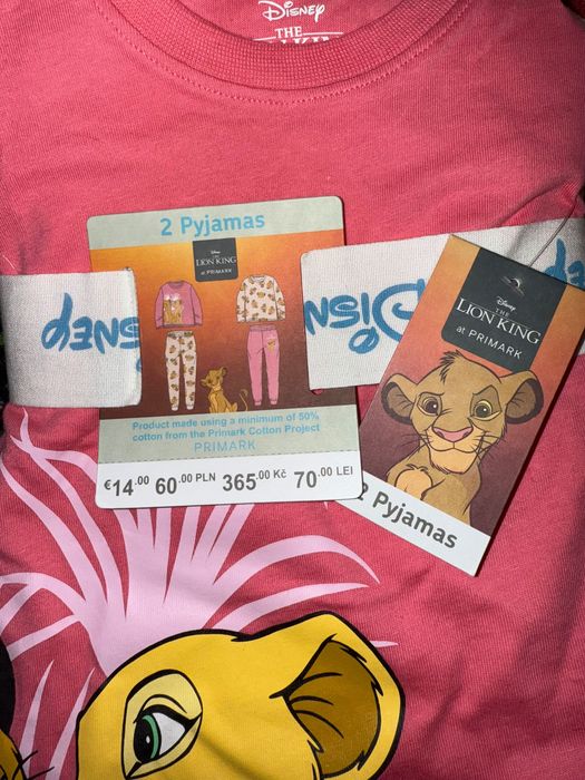 2 perechi de pijamale cu bluze și pantaloni Primark Lion King 4-5ani