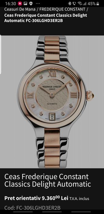 Ceas dama Frederique Constant Automatic Rose Gold/Diamond/Ruby/Pearl