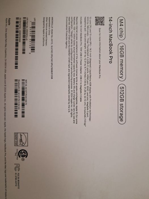 Macbook m4 pro 16/512 gb