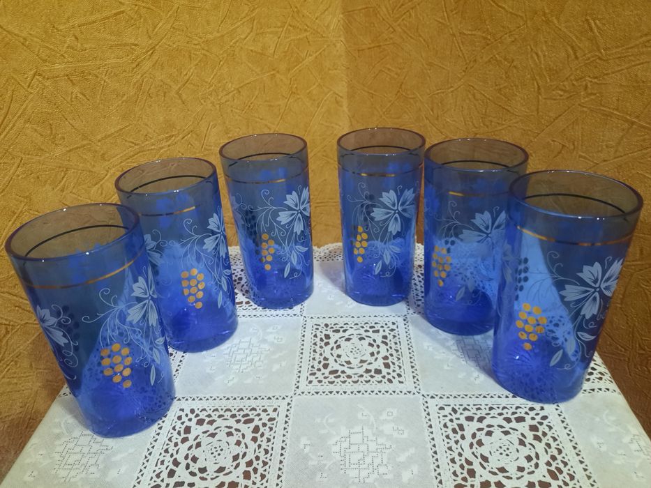 Абсолютно новый набор стаканов "Виноградная лоза" ,  Богемия, Чехослов