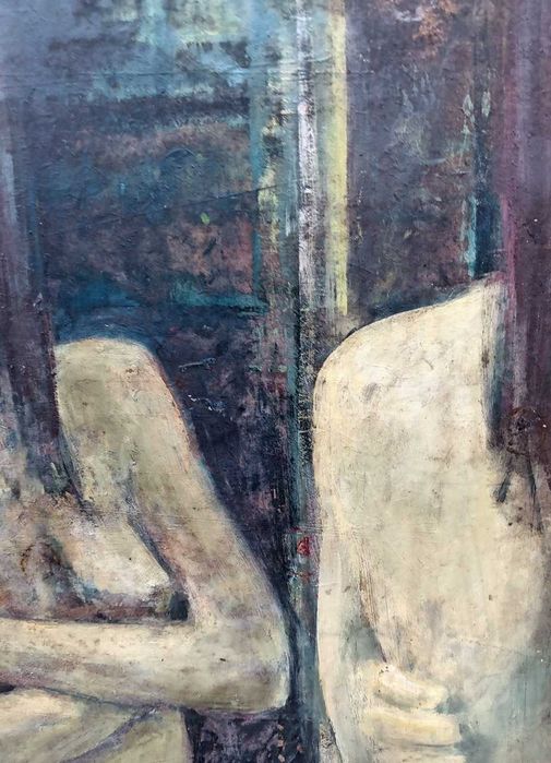 Tablou vechi - nud in oglinda - semnat Baba