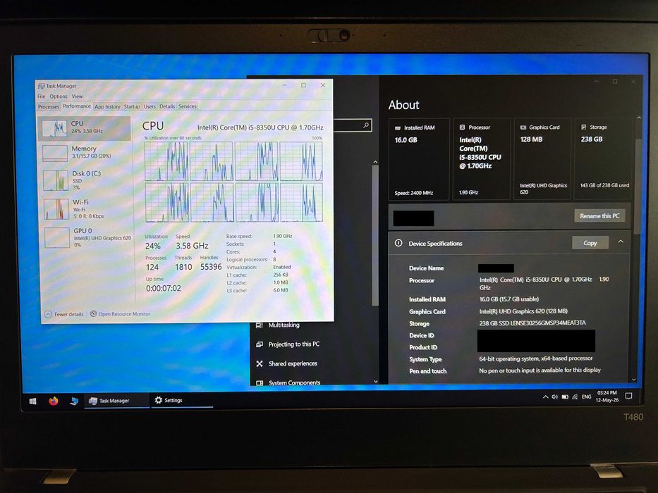 Lenovo ThinkPad T480 | i5-8350U | 8GB RAM | 256GB NVMe SSD | FHD | TPM 2.0 | Win 11 Pro