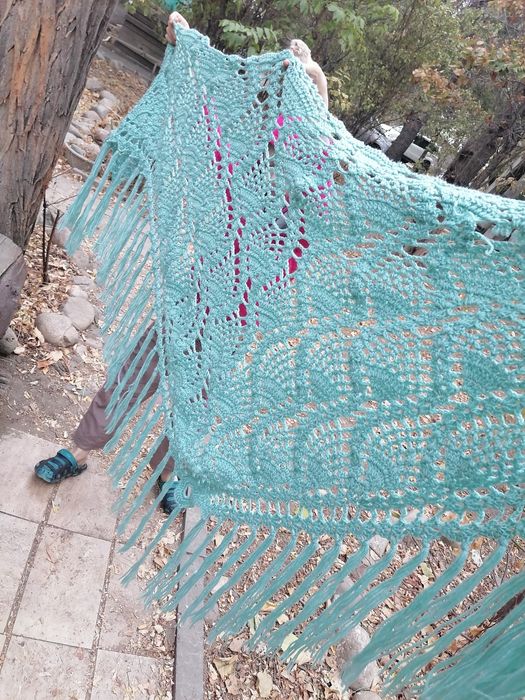 Шаль бирюза вязаная бу
