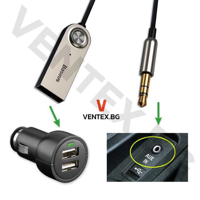 Безжичен Bluetooth за кола AUX IN блутут BASEUS HIFI + Микрофон