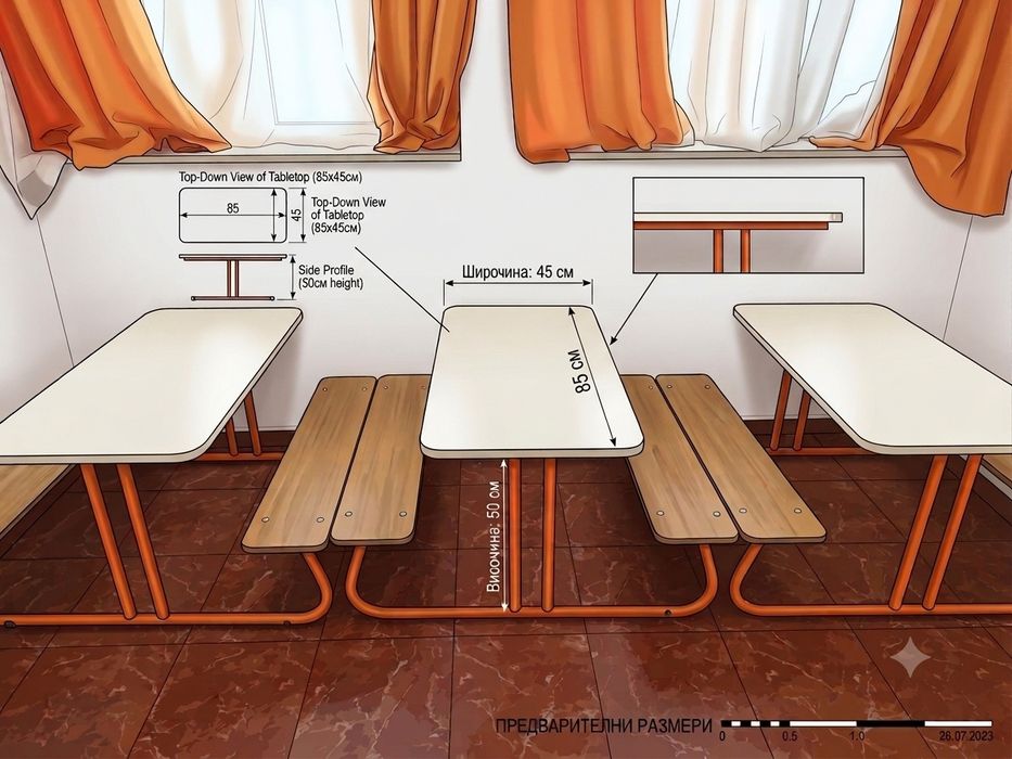 Детски маси с пейки тръбна мебел