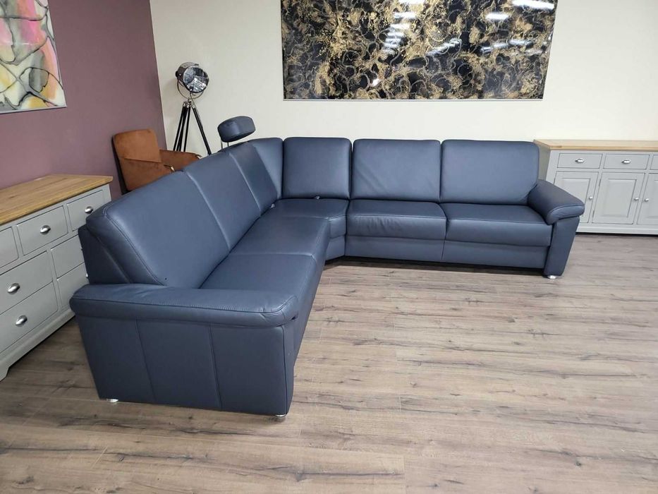 Син кожен ъглов диван Vercelli Belvita