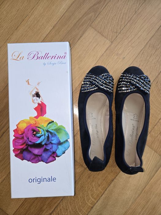 Balerini din piele bleumarin, 37