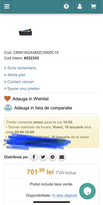 Memorie DDR4 Corsair Vengeance RGB PRO 16GB