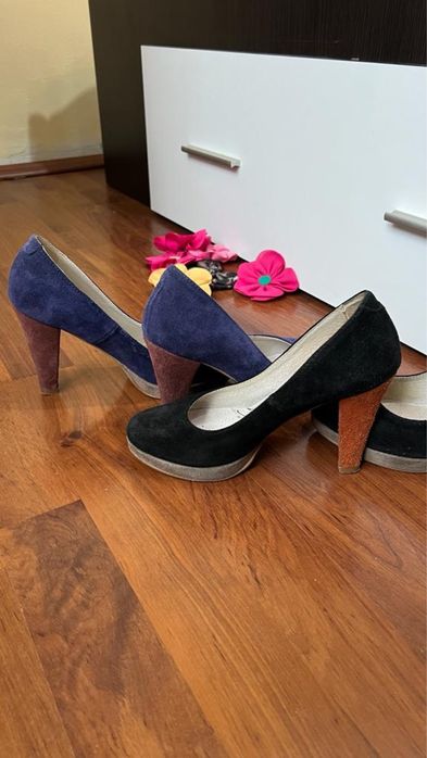 Pantofi cu toc piele intoarsa marime 36