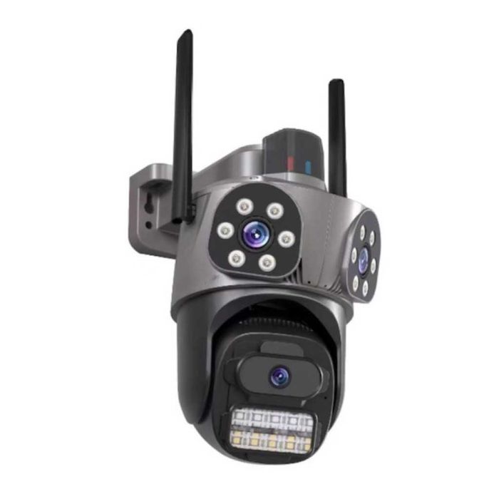 Тройна външна WiFi камера 9MP с аларма, 24 диода, iCSee, 64GB памет