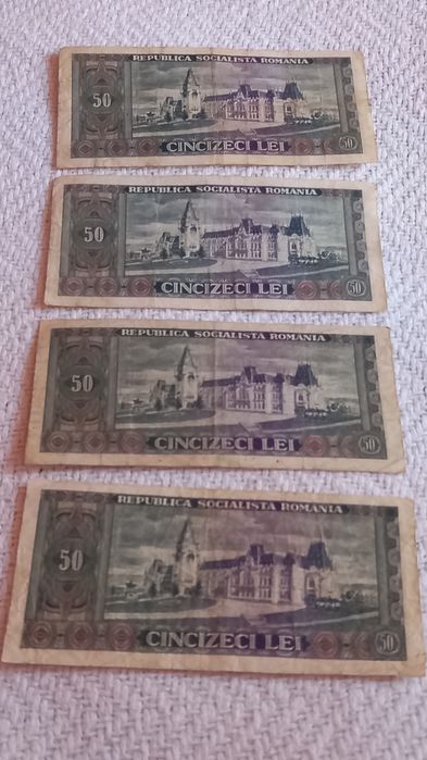 Vand 4 bancnote vechi de 50 lei 1966,serie mica E0001 toate