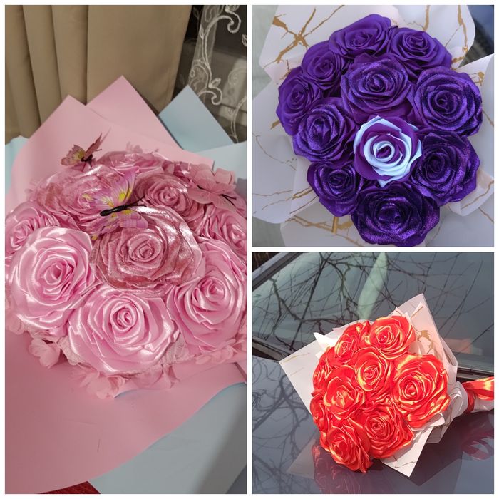 Realizez buchete trandafiri satin