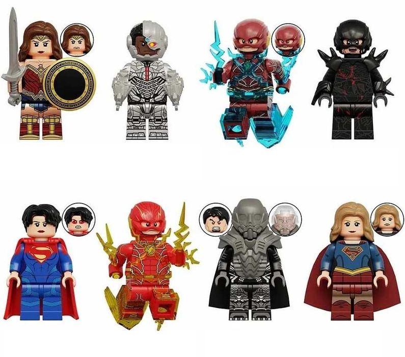 Set 8 Minifigurine tip Lego DC Heroes cu Flash, Supergirl si G-ral Zod