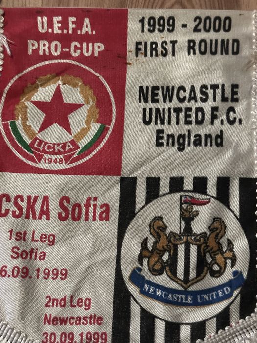 Оригинално старо футболно флагче ЦСКА - Нюкасъл Юнайтед
