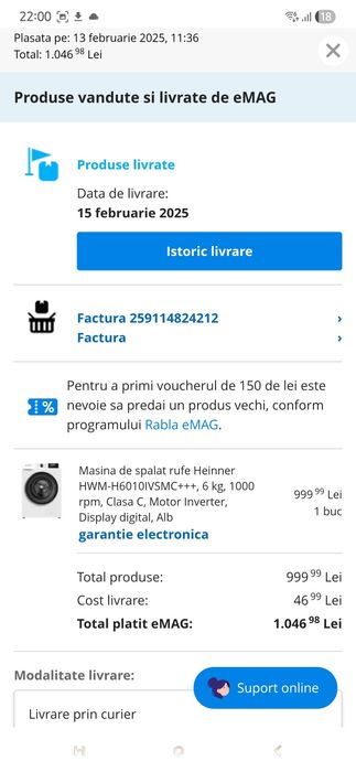 Masina de spalat Heinner in garantie