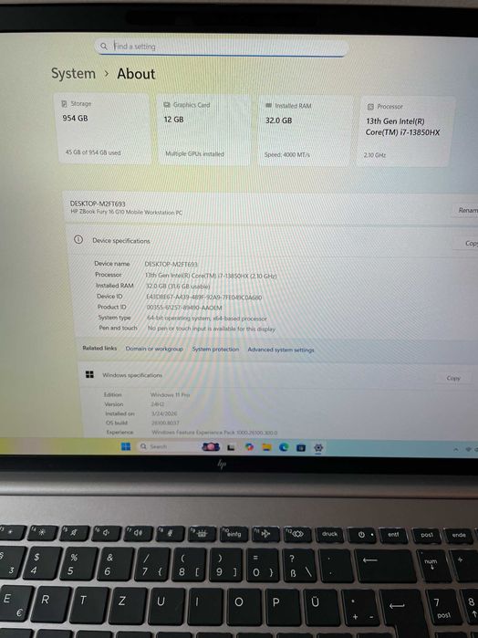 i7 - 13850HX, 32GB DDR5 RAM, RTX 3500 12GB Nvidia, 1TB SSD NVMe M.2 - HP Zbook Fury 16 G10 - 16''WUXGA 1920x1200