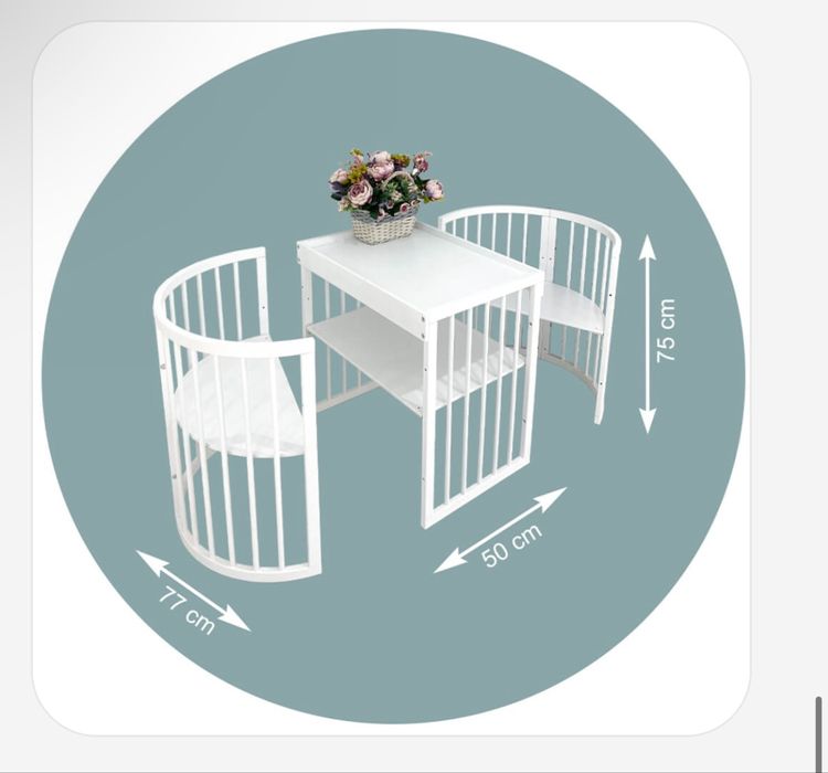 Pătuț 9 in 1 oval lemn alb