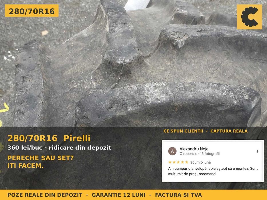 ANVELOPE 280/70R16 280/70 R16 28070R16 Pirelli Cauciucuri Tractor Compact 4x4 Livada Vie Sera Utilaj Mic SH GARANTIE 12 Luni Factura TVA Livrare