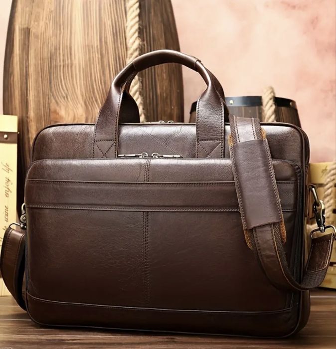 Мъжка кожена офис чанта за лаптоп 16” и бизнес пътувания -8% Промоция!