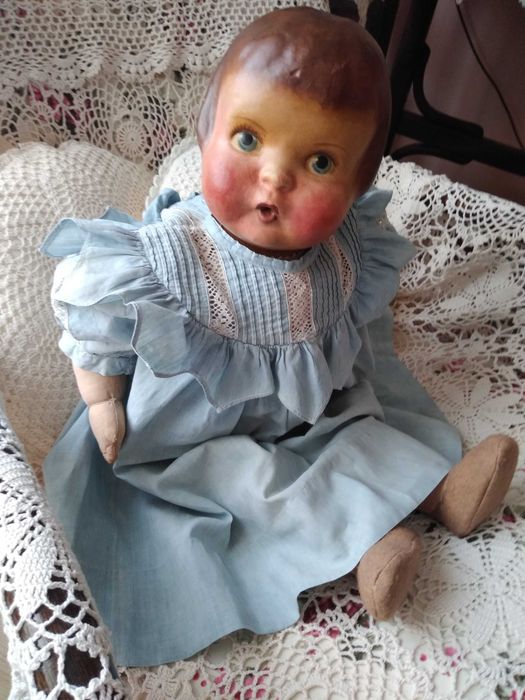 Papusa veche, cap papier mache, 1930