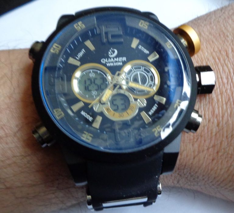 Мъжки часовник QUAMER жълт,бял ново