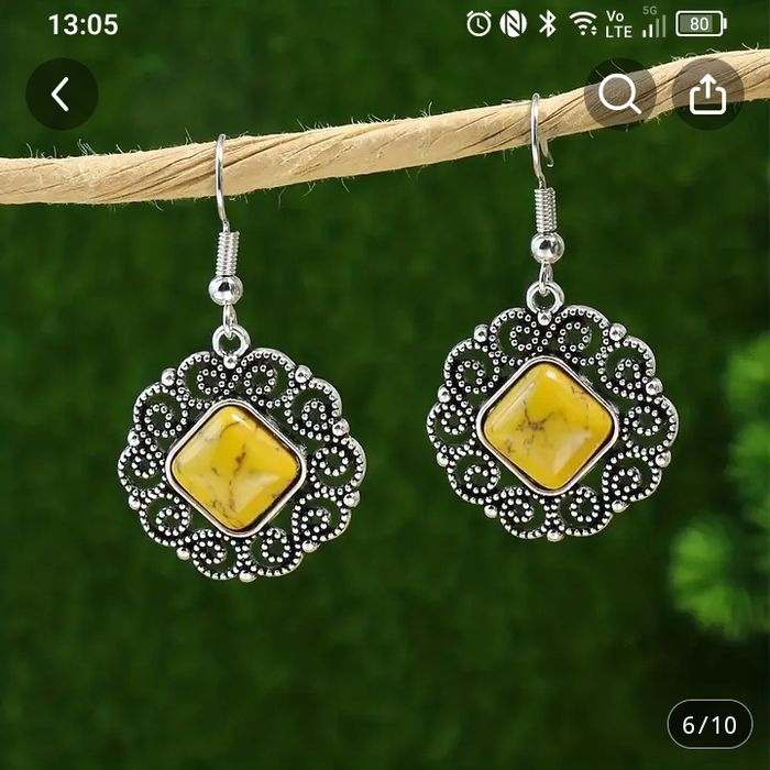 Комплект бижута в бохо стил Инкрустиран квадратен естествен камък -све