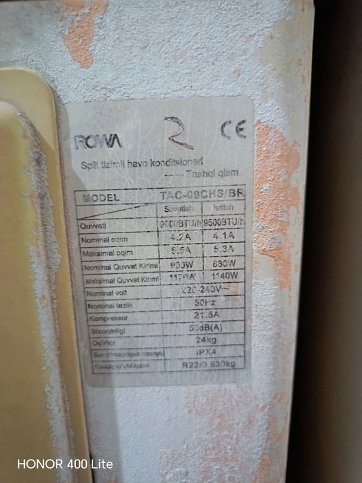 ROWA 09 konditsioner tashqi bloki (9000 BTU) – Yechib qo‘yilgan,