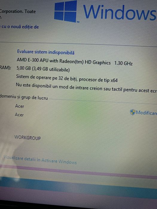 Laptop Acer display 15,6 led,Windows 250gb memorie,5gb ram ddr3,perfect functional vine cu încărcator