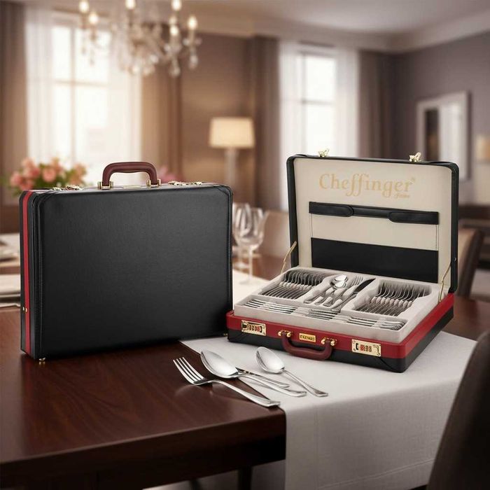 комплект прибори Cheffinger 72 части сребърно/златно покритие в  куфар