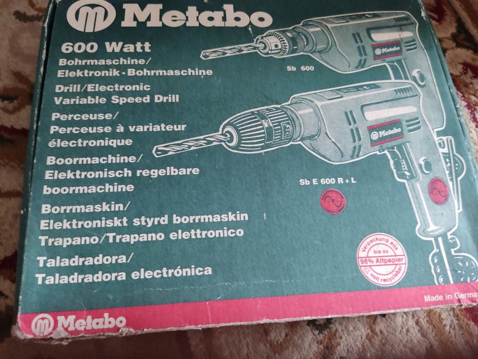 Ударная  дрель Metabo SB E 600 R+L. 
Мощность: 600 Ватт.
Тип: Э