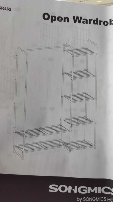 Suport haine metalic cu rafturi, Songmics, 29 × 112 × 158.4 cm, negru