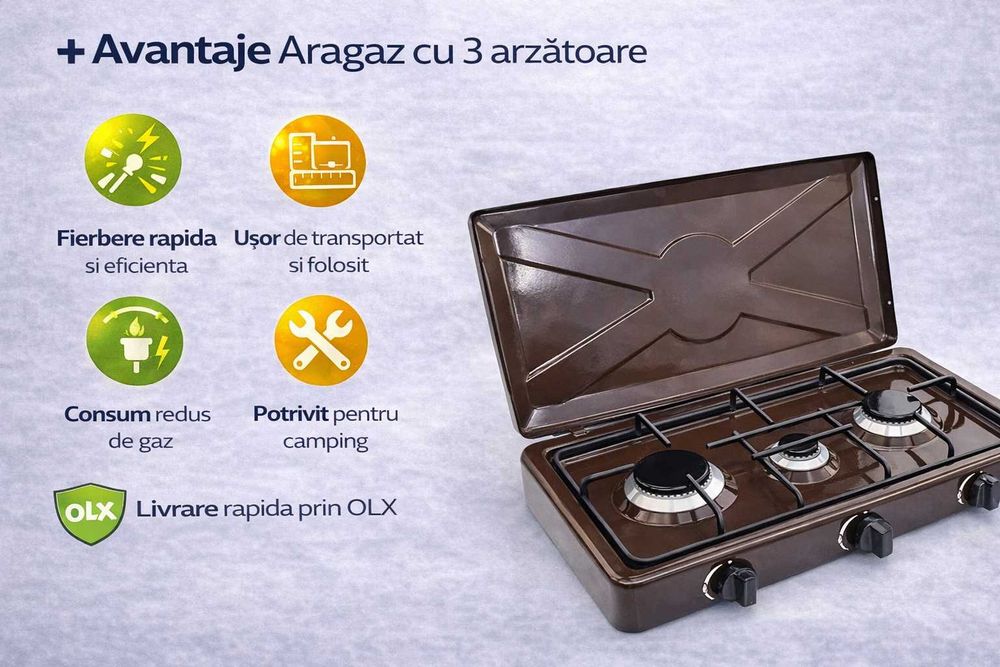 Aragaz portabil 3 arzatoare Nurgaz 590x330 mm gaz
