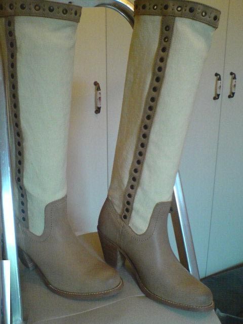 cizme Frye 37 - 37,5, piele si canvas, noi, superbe