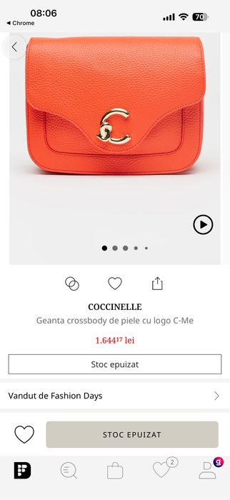 Geanta piele Coccinele crossbody, produs nou