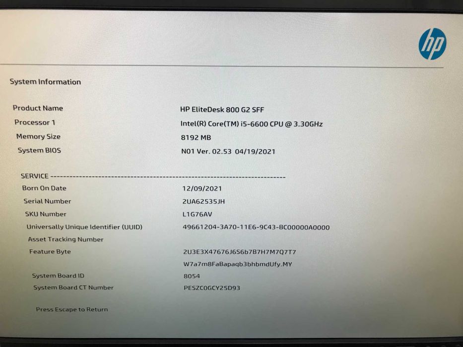 HP EliteDesk 800 G2 SFF,Intel Core i5-6600 3300MHz,8GB-DDR4,NO HARD DRIVE,Intel® HD Graphics 530