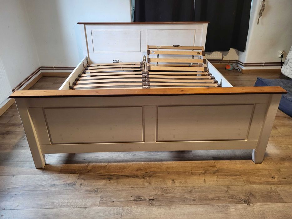 Vand pat lemn masiv 180×200 + 2 somiere rabatabile, transport inclus Cluj