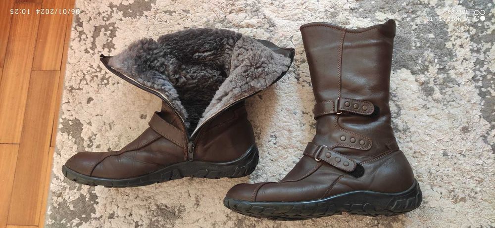 Дамски боти, тъмнокафяви, естествена кожа, 37