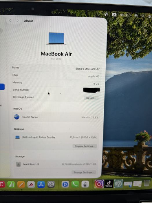 Macbook Air M2 13.6 8gb/256 gb ssd
