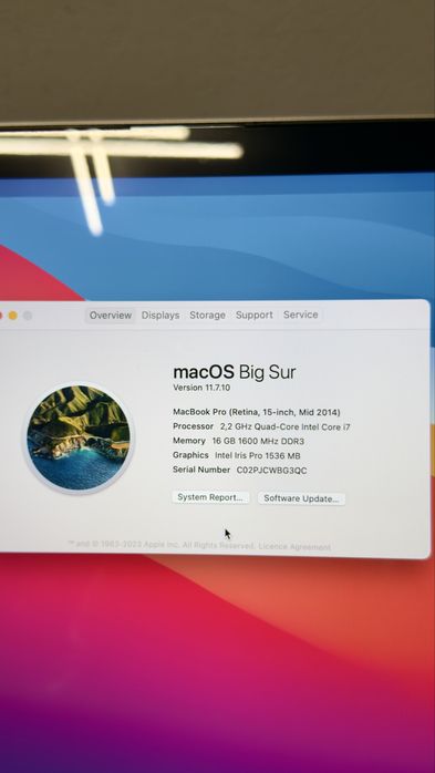 MacBook Pro i7/2.2Ghz Quad-Core- 15" Retină-16 GB RAM an 2014