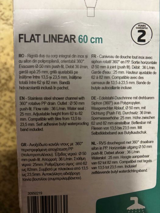 Rigola dus cu gratar din otel inoxidabil/ inox 60cm