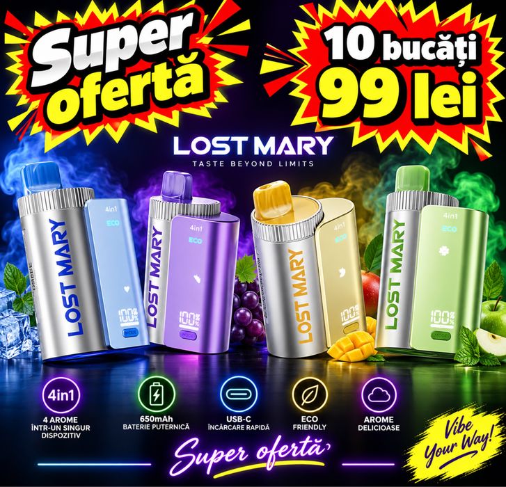 Vape Lost Mary 3200 Puffs 4 in 1 pachet 10 bucati