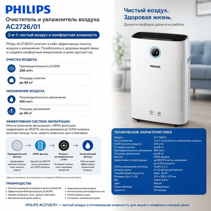Очиститель воздуха + Увлажнение воздуха - PHILIPS 2 AC 2726.