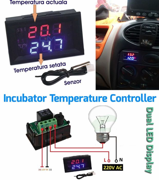 Termostat digital, regulator temperatura -50/+110 12V Nou ambalat!