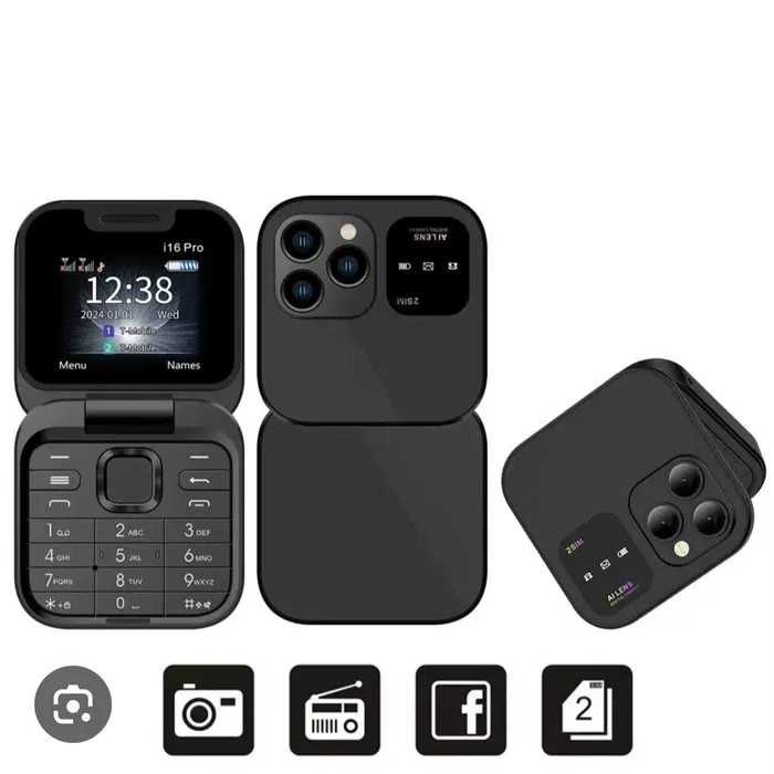 Сгъваем телефон i16 Pro с 2 сим карти,двоен екран,фенер,камера,,радио