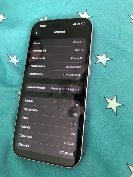 Vând iPhone 17, 256GB, într-o stare foarte bună, funcționează impecabil