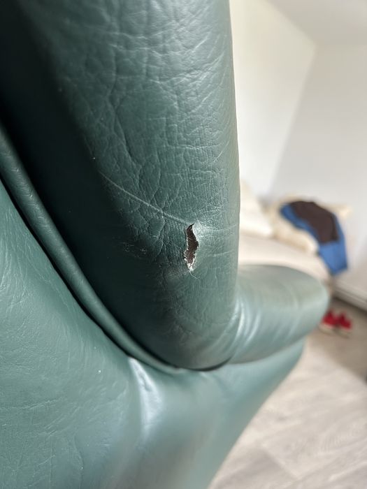 Fotolii piele naturală verde, foarte confortabil, stil clasic