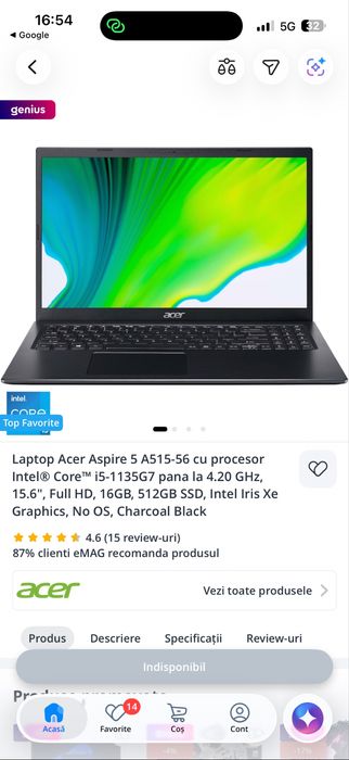 Acer Aspire 5 i5-1135G7 16GB RAM 512GB SSD Full HD
