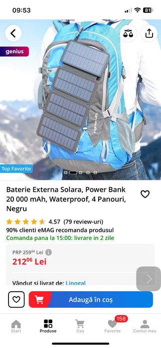 Solar PowerBank 20000mAh baterie 4panou lanterna waterproof NouSIGILAT