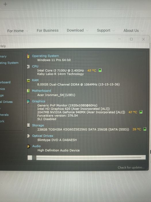 Laptop Acer aspire E5 575G Intel